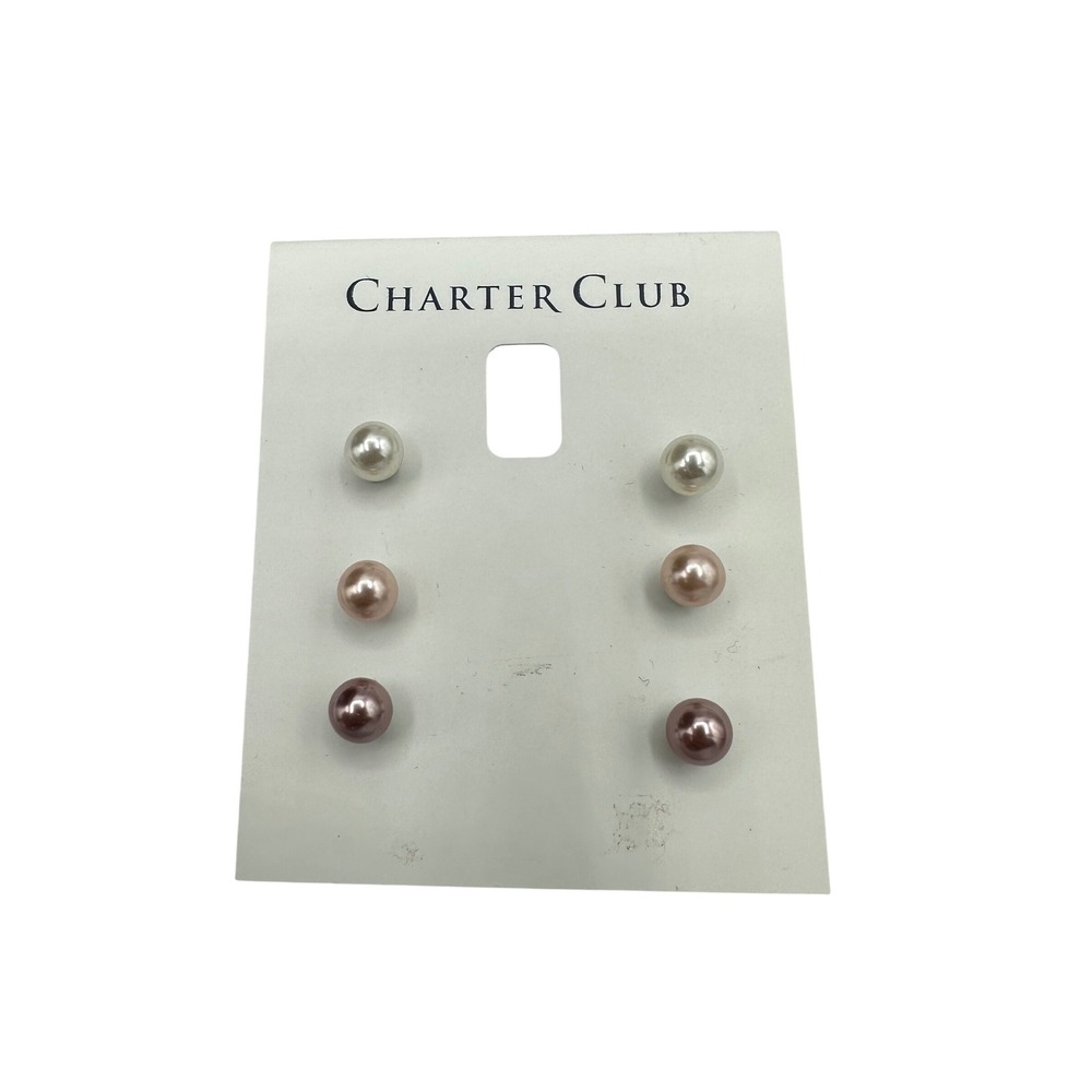 Charter Club Earring Set Women OS Multi Mauve NEW 3-Pair Faux Pearl Studs